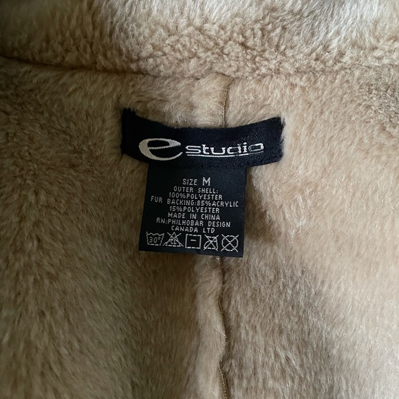 eStudio Faux Fur Beige Suede Jacket with Floral Print Size Medium - Picture 13 of 13